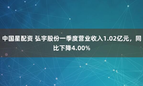 中国星配资 弘宇股份一季度营业收入1.02亿元，同比下降4.00%